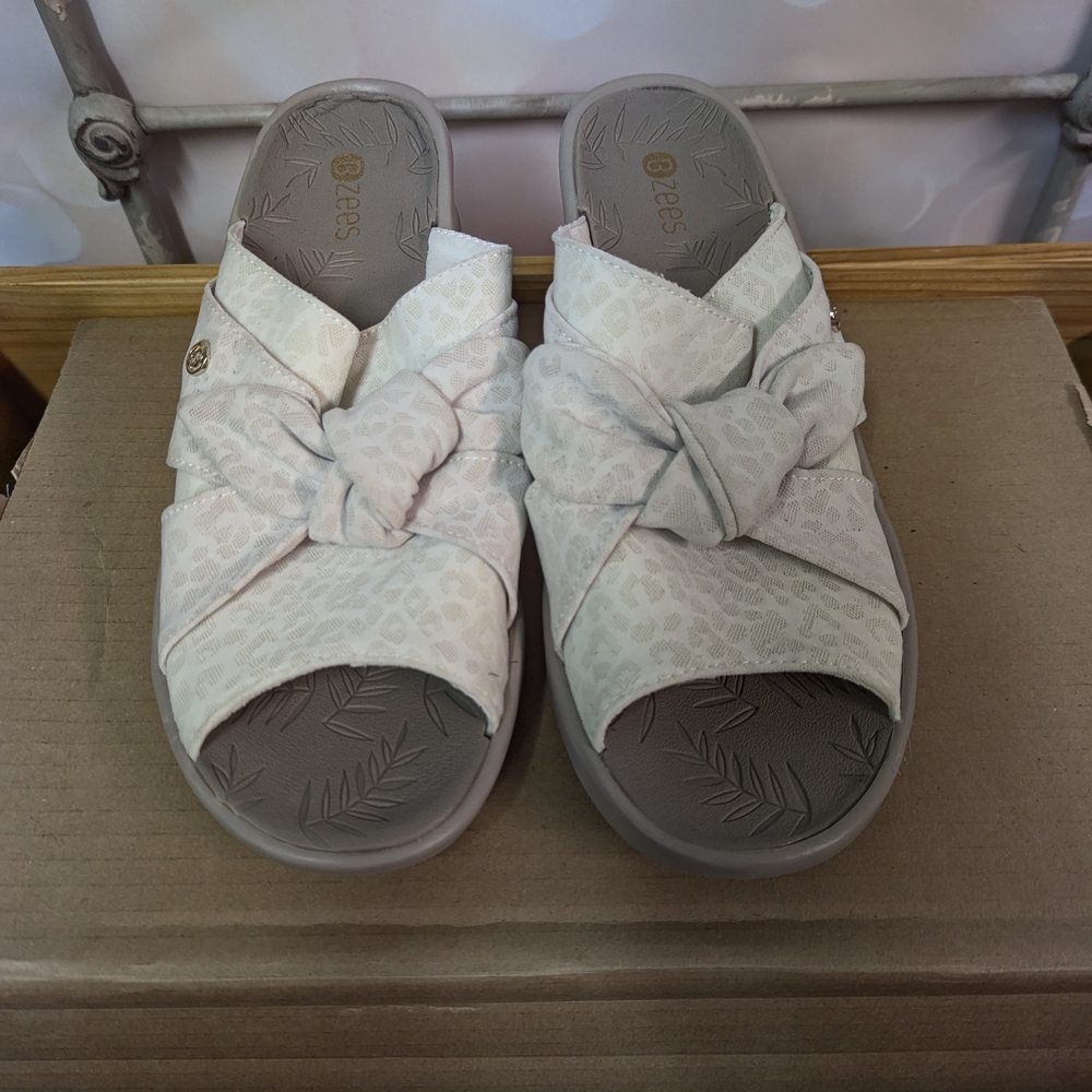 Bzees White Comfort Sandals with Crisscross Design